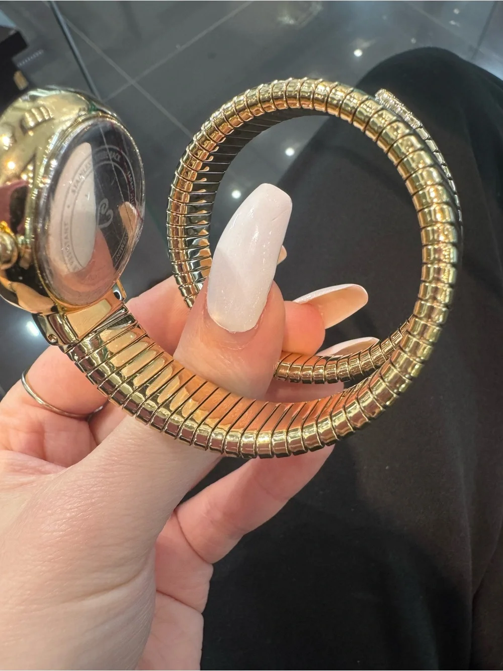 NEW Colleen Lopez gold-tone crystal bezel tubogas coil watch w/ green malachite
